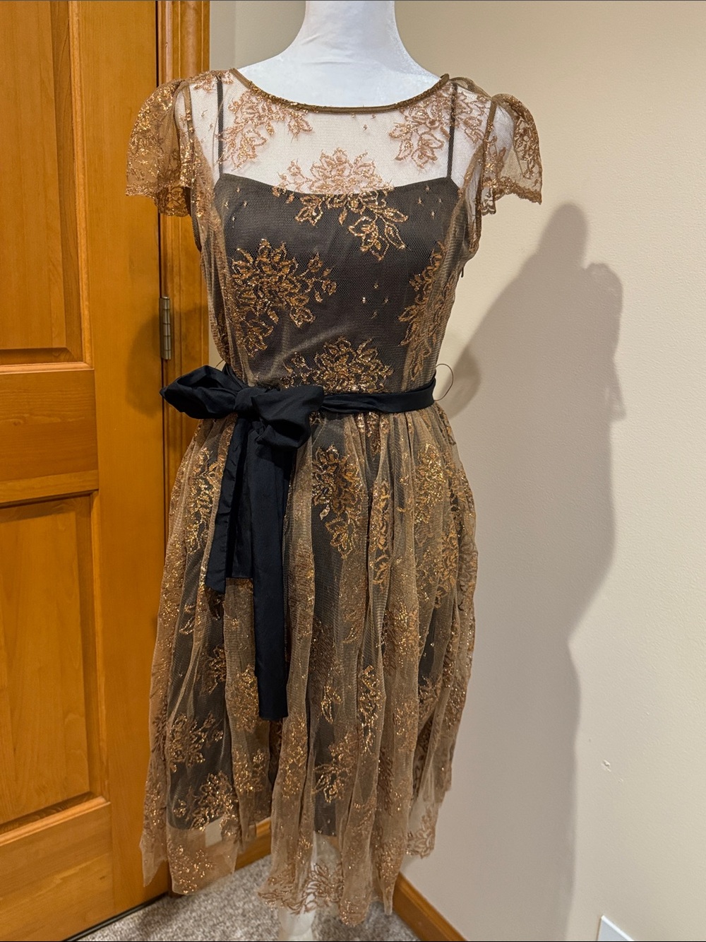 Moulinette Soeurs Black and Gold Lace Midi Dress - Picture 4 of 11